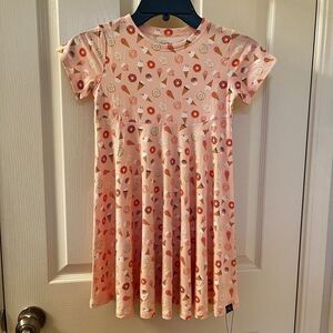 Sweet Bamboo Pink Sweets Donuts Swirly Short Sleeve Dress Girls Size 7 years NWT